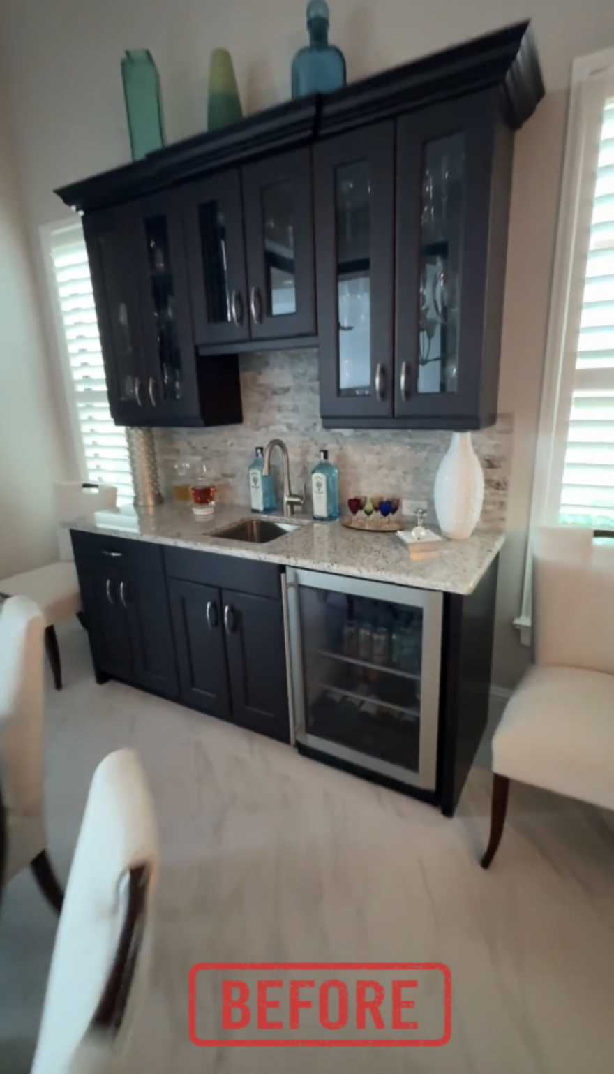 Dark wood kitchen cabinets before painting in Miromar Lakes, Fort Myers
