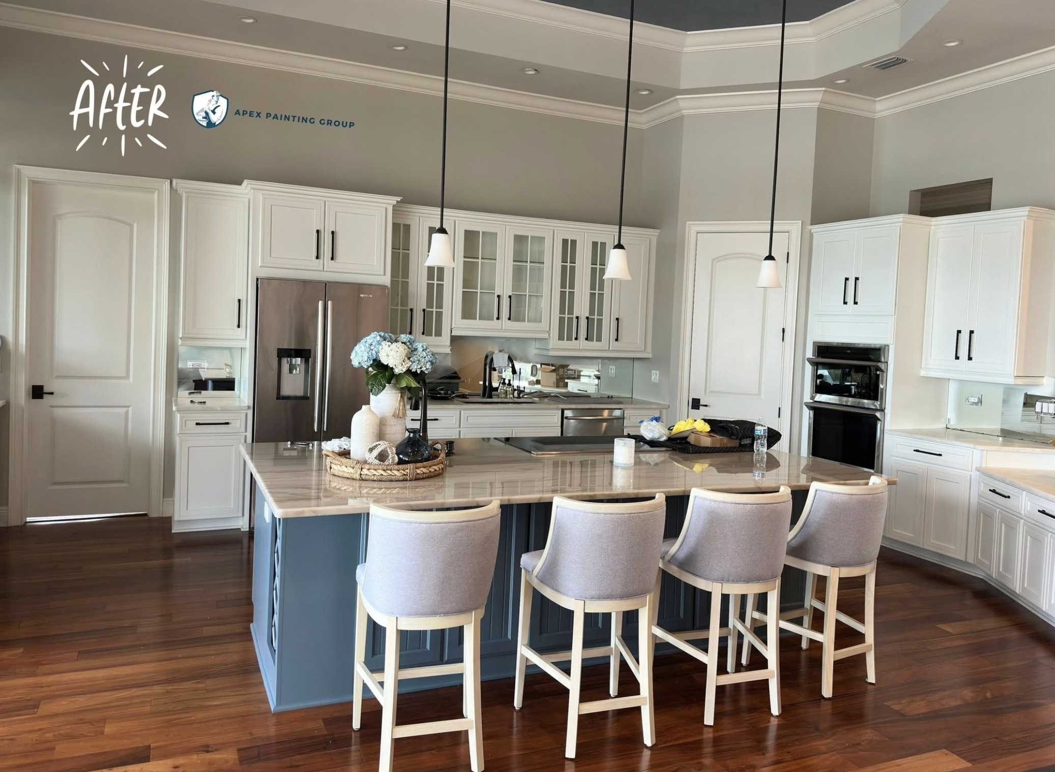 Kitchen after two-tone cabinet painting in Verandah, Fort Myers